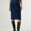 Slim Fit Denim Midi Skirt