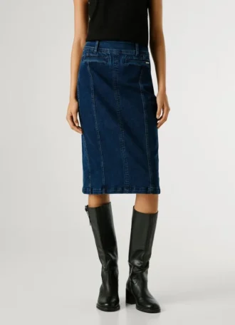 Slim Fit Denim Midi Skirt