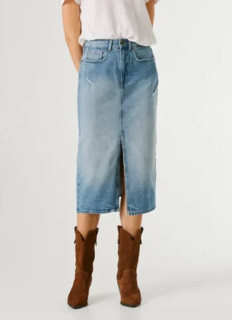 Slim Fit Denim Midi Skirt