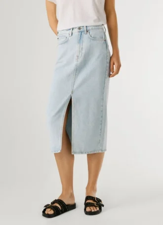 Slim Fit Denim Midi Skirt