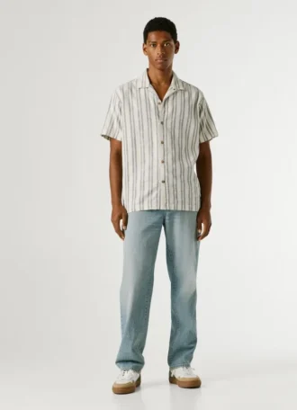 Striped Shirt with Cuban Collar