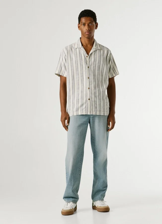 Striped Shirt with Cuban Collar Striped Shirt with Cuban Collar