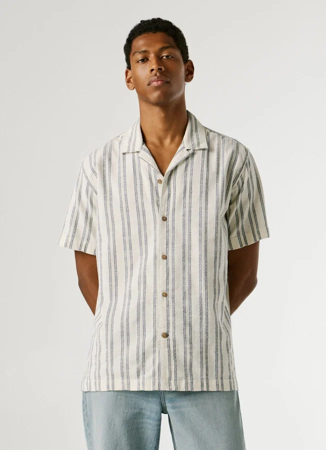 Striped Shirt with Cuban Collar Striped Shirt with Cuban Collar
