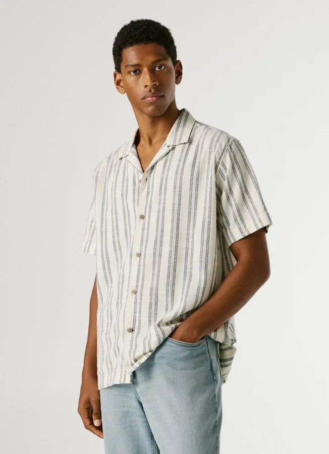 Striped Shirt with Cuban Collar Striped Shirt with Cuban Collar