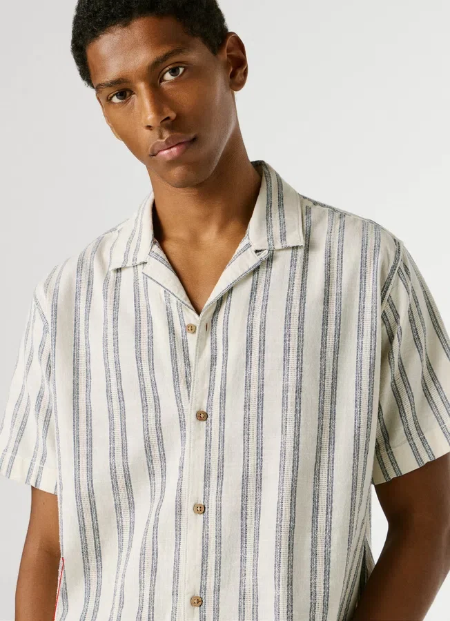 Striped Shirt with Cuban Collar Striped Shirt with Cuban Collar