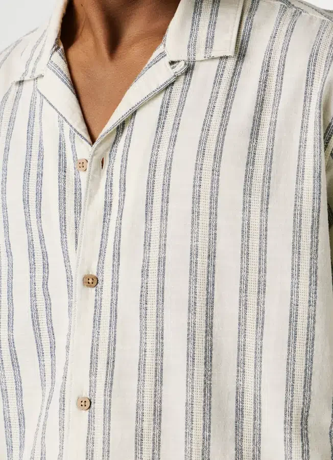 Striped Shirt with Cuban Collar Striped Shirt with Cuban Collar