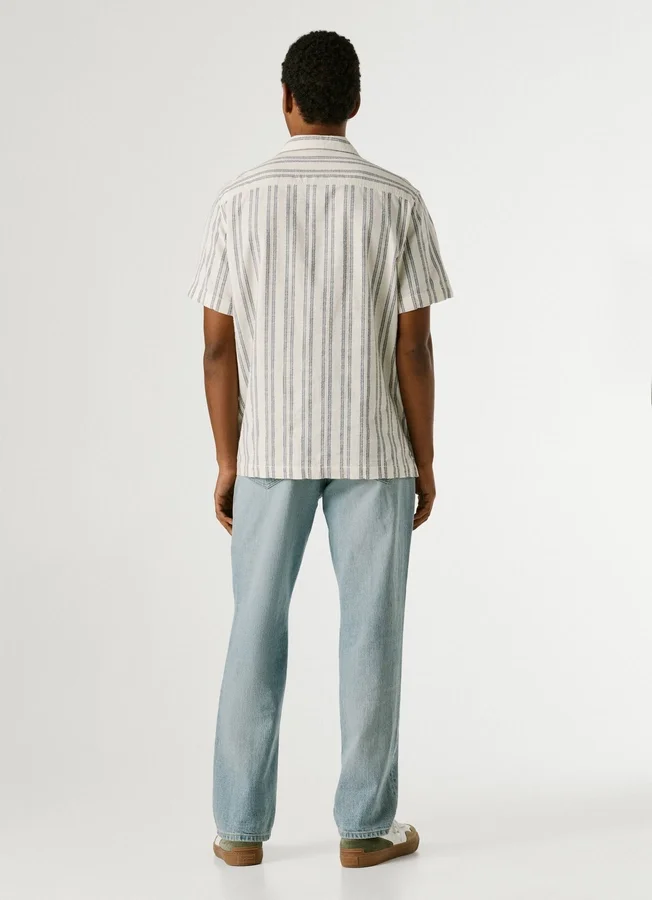 Striped Shirt with Cuban Collar Striped Shirt with Cuban Collar