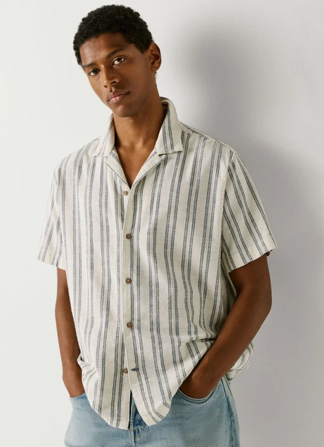 Striped Shirt with Cuban Collar Striped Shirt with Cuban Collar
