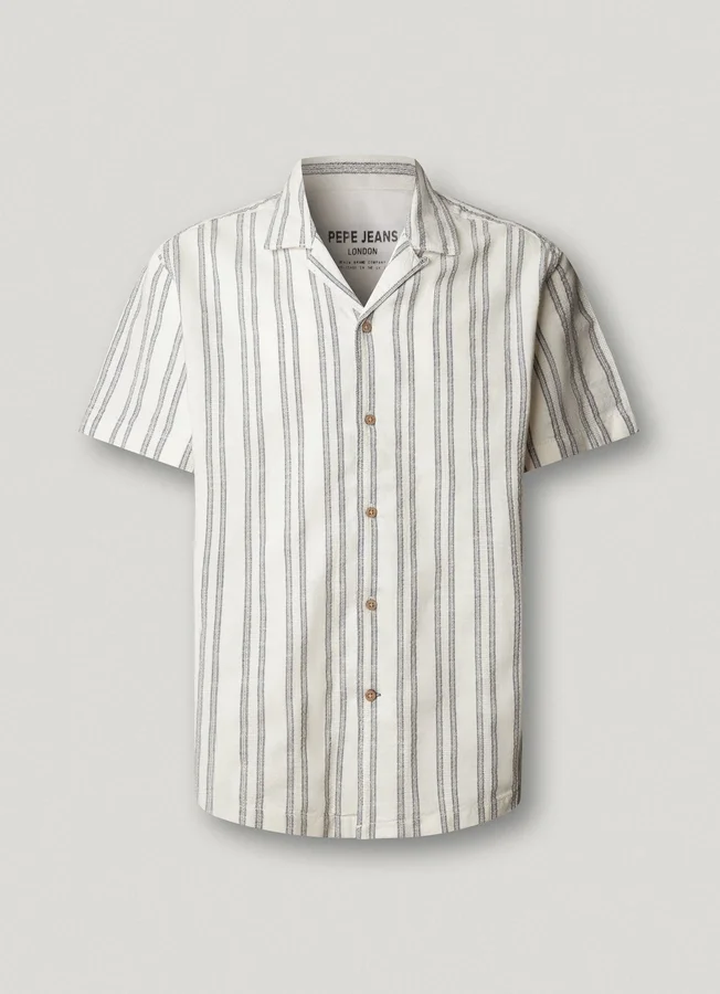 Striped Shirt with Cuban Collar Striped Shirt with Cuban Collar