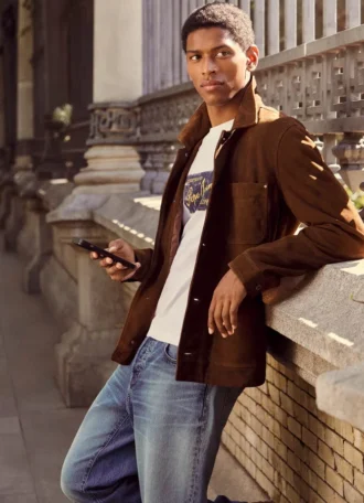 Suede Jacket with Button-Up Fastening