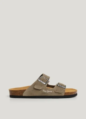 Suede Sandals with Double Buckle