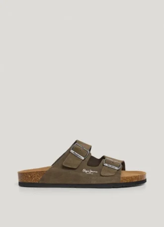 Suede Sandals with Double Buckle