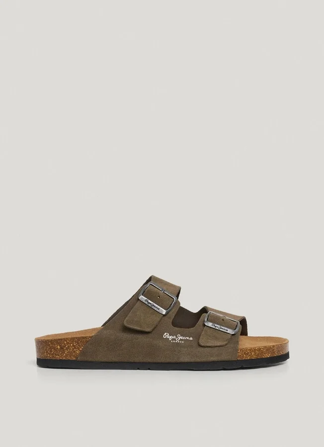 Suede Sandals with Double Buckle Suede Sandals with Double Buckle