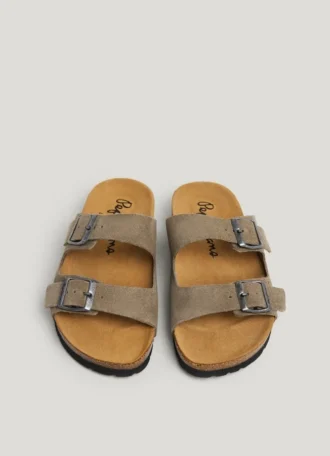 Suede Sandals with Double Buckle