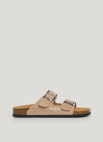 Suede Sandals with Double Buckle
