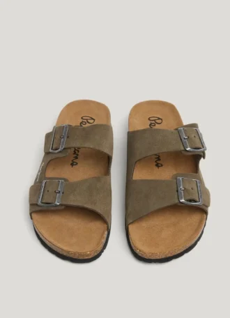 Suede Sandals with Double Buckle