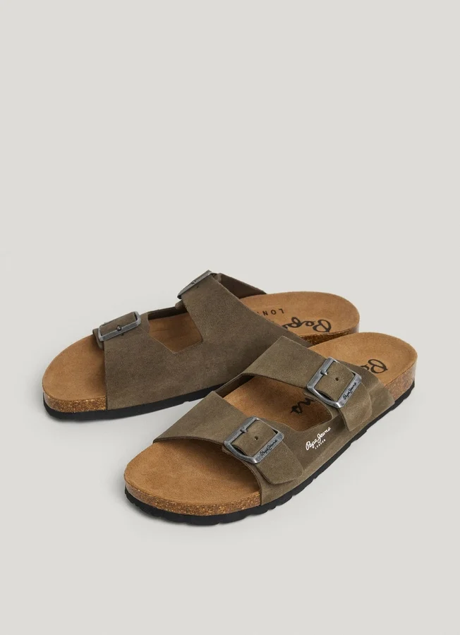 Suede Sandals with Double Buckle Suede Sandals with Double Buckle