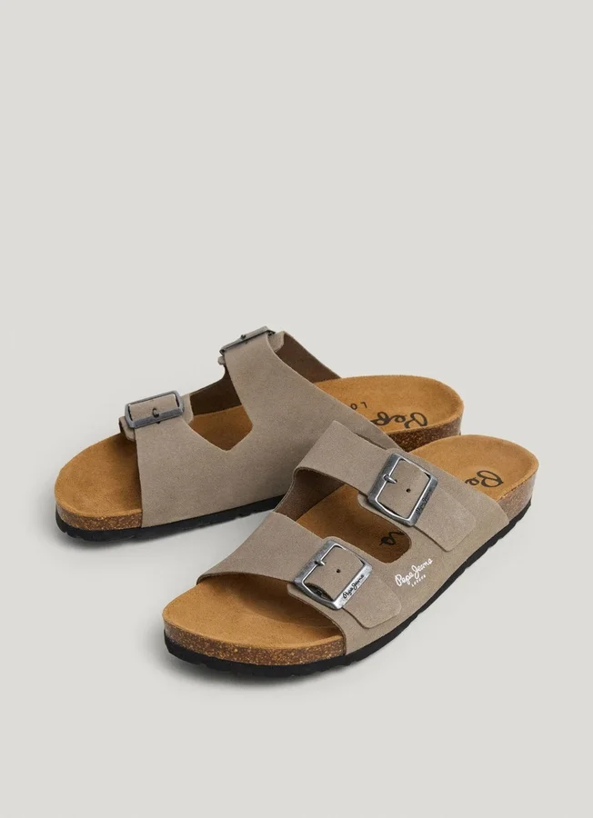 Suede Sandals with Double Buckle Suede Sandals with Double Buckle