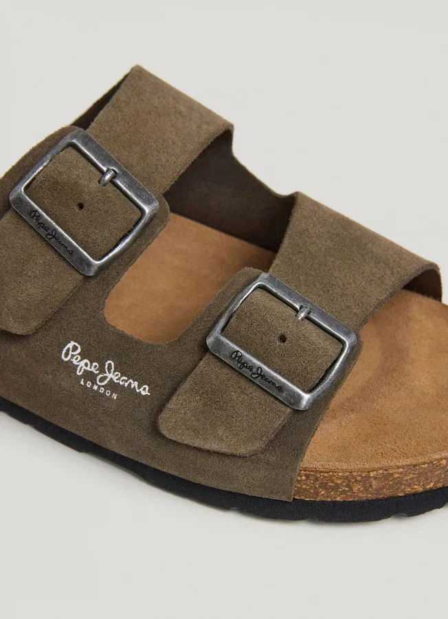 Suede Sandals with Double Buckle Suede Sandals with Double Buckle