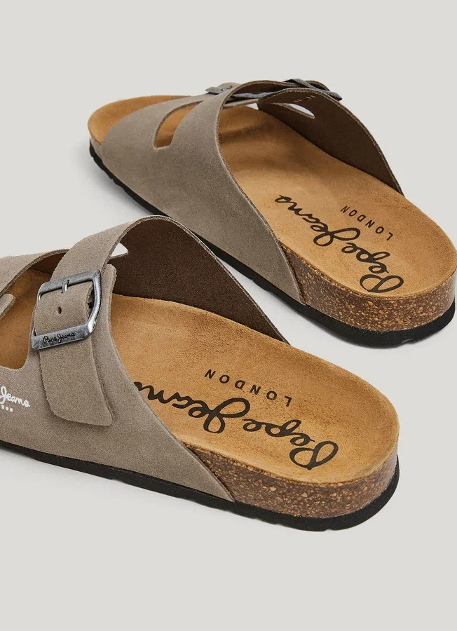 Suede Sandals with Double Buckle Suede Sandals with Double Buckle