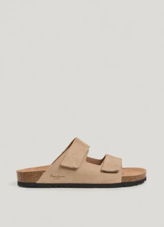 Suede Sandals with Double Velcro Closure