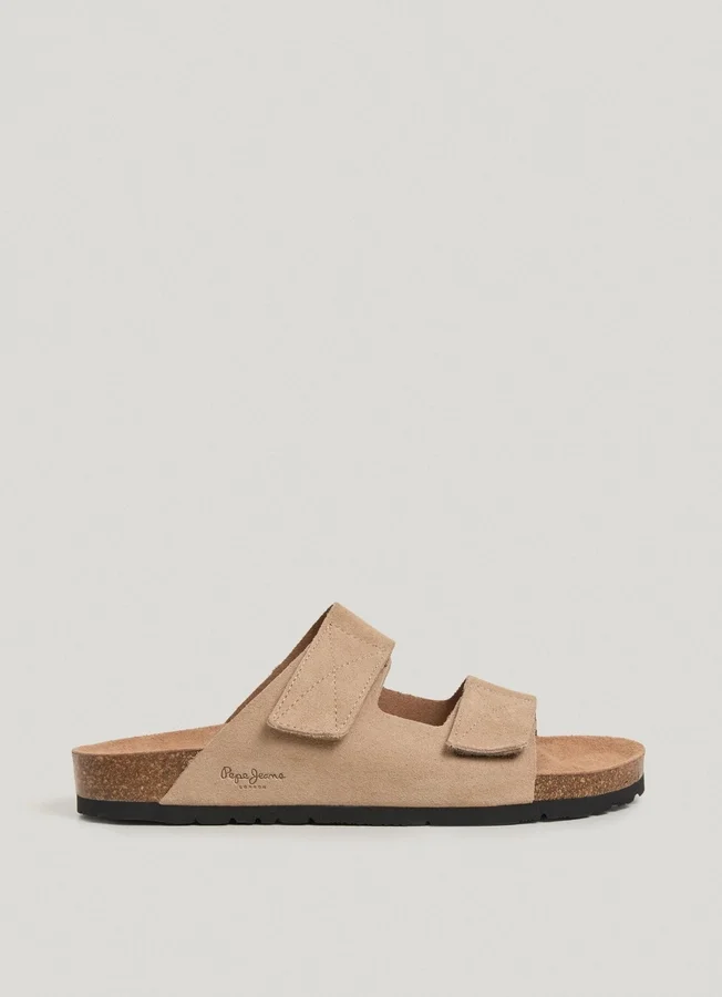 Suede Sandals with Double Velcro Closure Suede Sandals with Double Velcro Closure