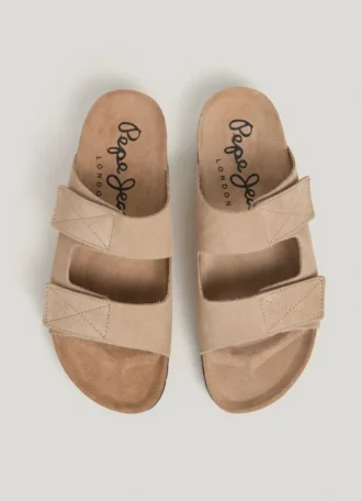 Suede Sandals with Double Velcro Closure