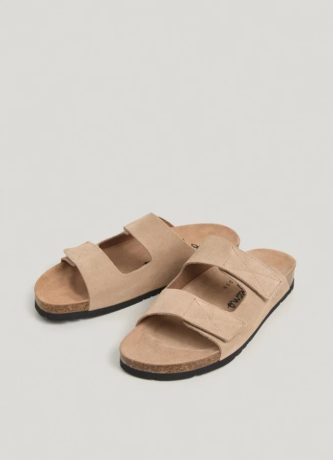 Suede Sandals with Double Velcro Closure Suede Sandals with Double Velcro Closure