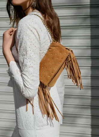 Suede Shoulder Bag with Fringes