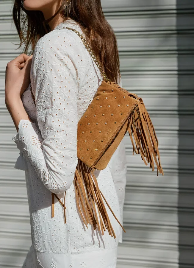 Suede Shoulder Bag with Fringes Suede Shoulder Bag with Fringes
