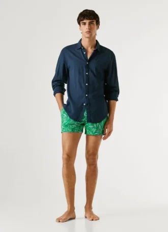 Swim Shorts with Leaf Print