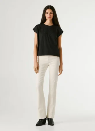 T-Shirt with Openwork Floral Details