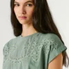 T-Shirt with Openwork Floral Details