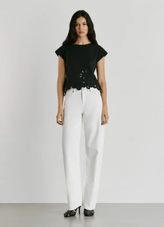 T-Shirt with Openwork Flowers