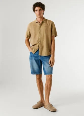 Taper Fit Denim Bermuda Shorts