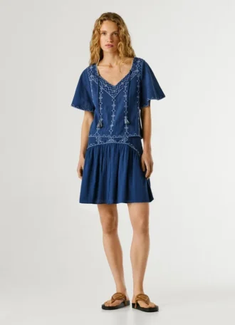 V-Neck Blouse with Embroidered Details