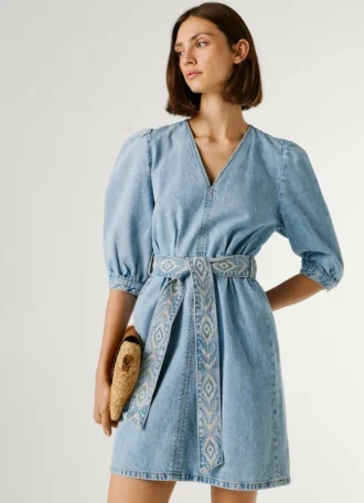 V-Neck Denim Mini Dress