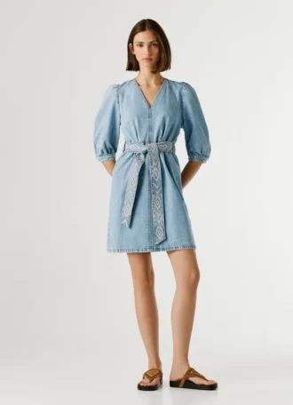 V-Neck Denim Mini Dress