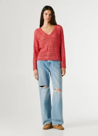 V-Neck Openwork Jumper