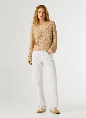V-Neck Openwork Jumper