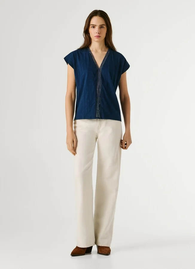 V-Neck T-Shirt with Openwork Details V-Neck T-Shirt with Openwork Details