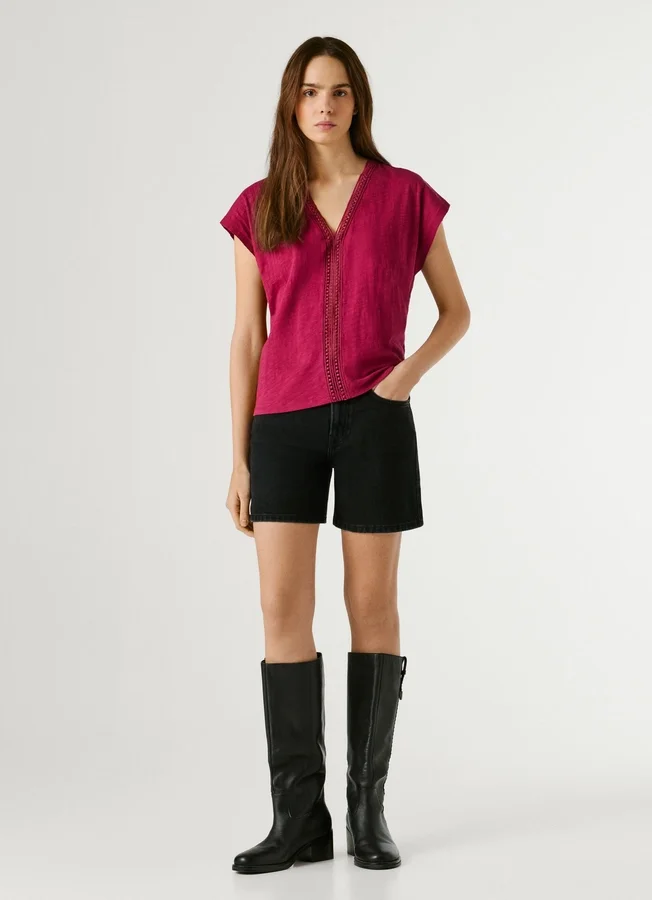 V-Neck T-Shirt with Openwork Details V-Neck T-Shirt with Openwork Details