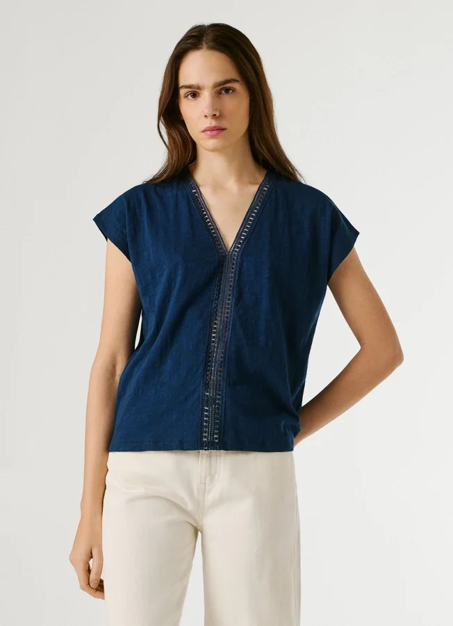 V-Neck T-Shirt with Openwork Details V-Neck T-Shirt with Openwork Details
