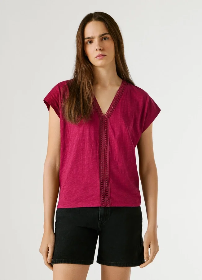 V-Neck T-Shirt with Openwork Details V-Neck T-Shirt with Openwork Details