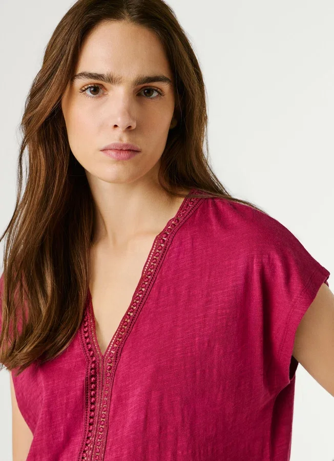 V-Neck T-Shirt with Openwork Details V-Neck T-Shirt with Openwork Details