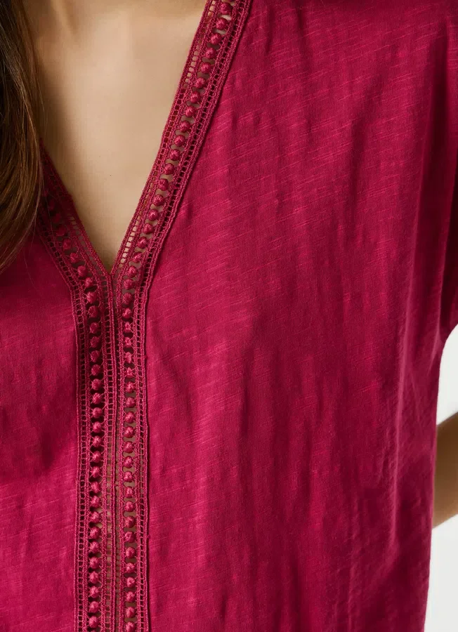 V-Neck T-Shirt with Openwork Details V-Neck T-Shirt with Openwork Details