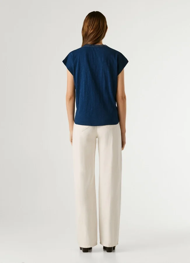 V-Neck T-Shirt with Openwork Details V-Neck T-Shirt with Openwork Details