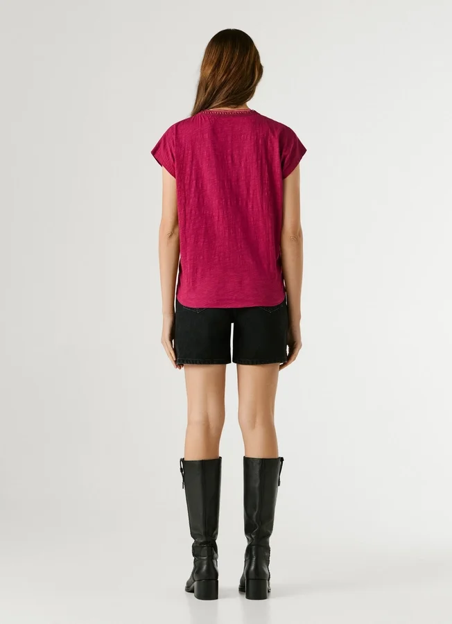 V-Neck T-Shirt with Openwork Details V-Neck T-Shirt with Openwork Details