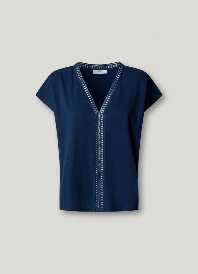 V-Neck T-Shirt with Openwork Details V-Neck T-Shirt with Openwork Details