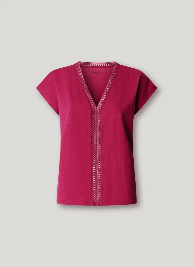 V-Neck T-Shirt with Openwork Details V-Neck T-Shirt with Openwork Details